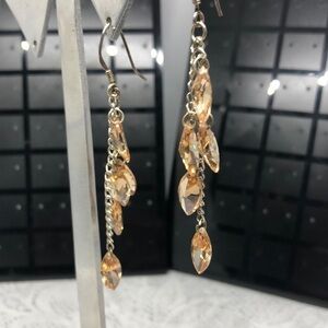 Sterling silver 925 hooks champagne crystal dangles dangle drop glam earrings.
